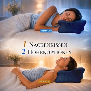Ergonomic Pillow - Two Heights Side Sleeper Pillow with Cooling Ice Silk Cover Oeko-Tex Standard 100 Memory Foam Neck Pillow for Sides Back & Stomach Sleepers Midnight Blue