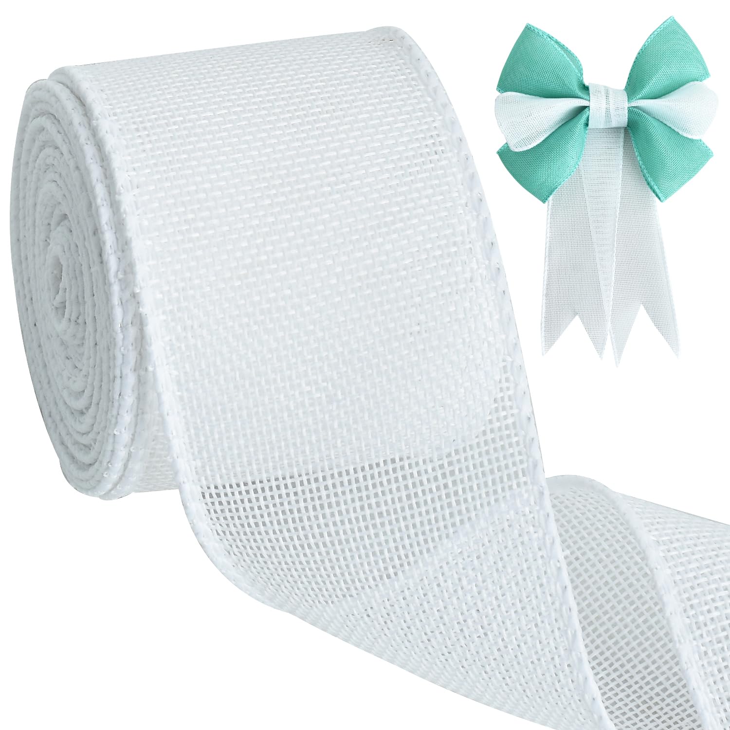 Cinta de arpillera blanca de 2.5 pulgadas con alambre para lazos de Navidad y manualidades