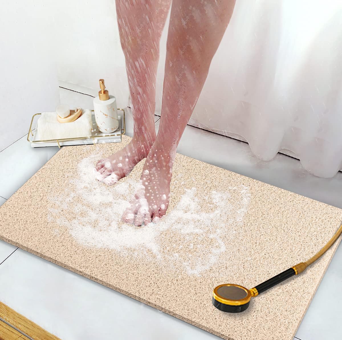 Zokbom Loofah Shower Mat, Non Slip Soft Textured Bath Mat with Drain