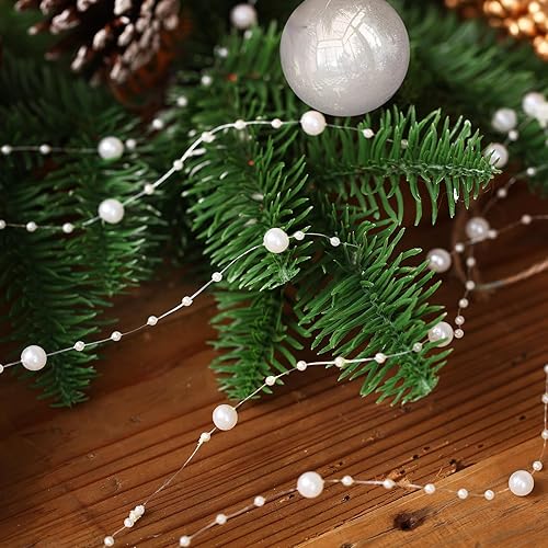 Miniatura 3 de Pangda Guirnalda de cuentas de árbol de Navidad de 65.6 pies, cadena de hilos de perlas de plástico para decoración de bodas de Navidad (marfil)