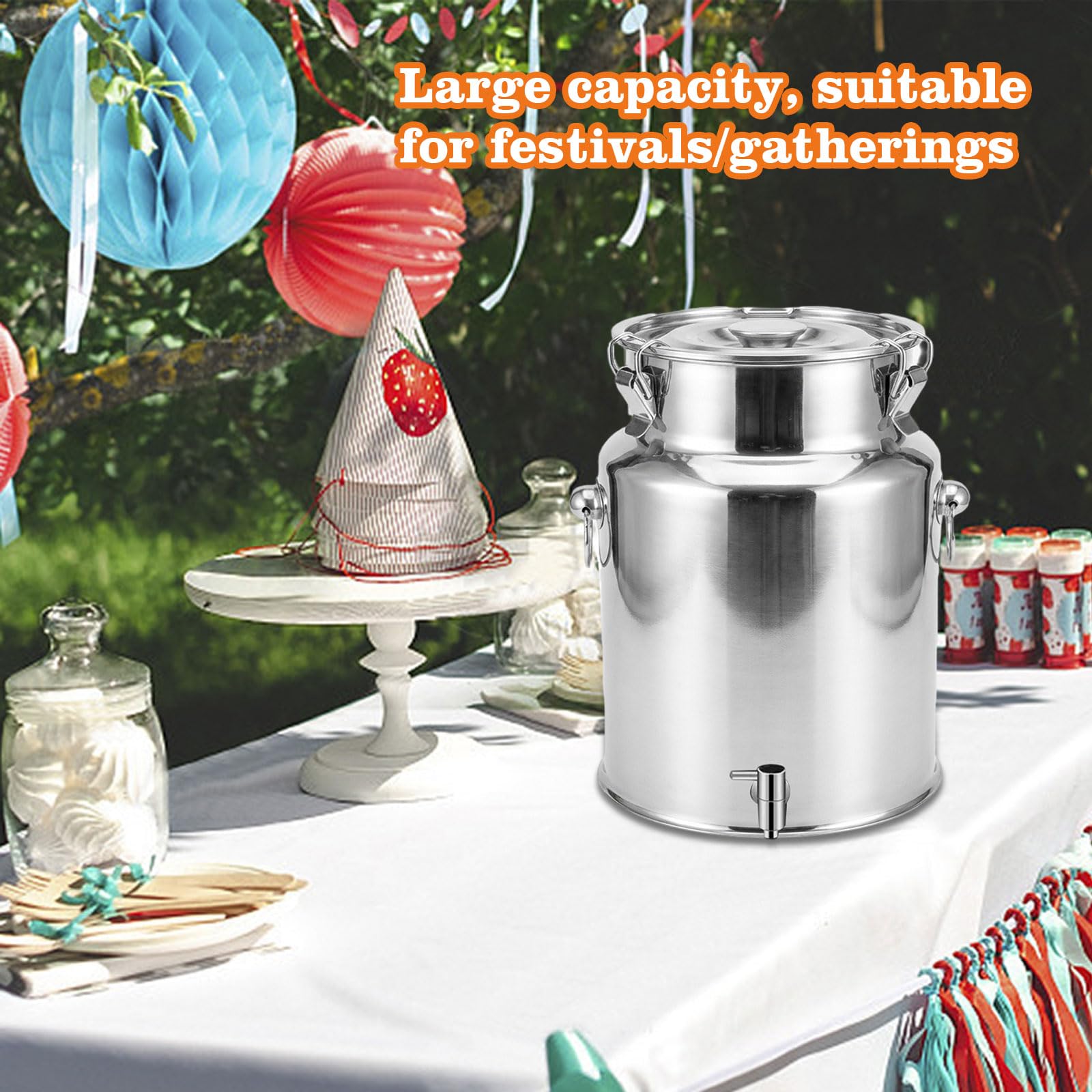 Milchkanne Aus Edelstahl Milchkrug, Weineimer Mit Auslaufhahn Und Deckel Getränkespender Vorratsbehälter Für Haus, Hof Und Küche,14L