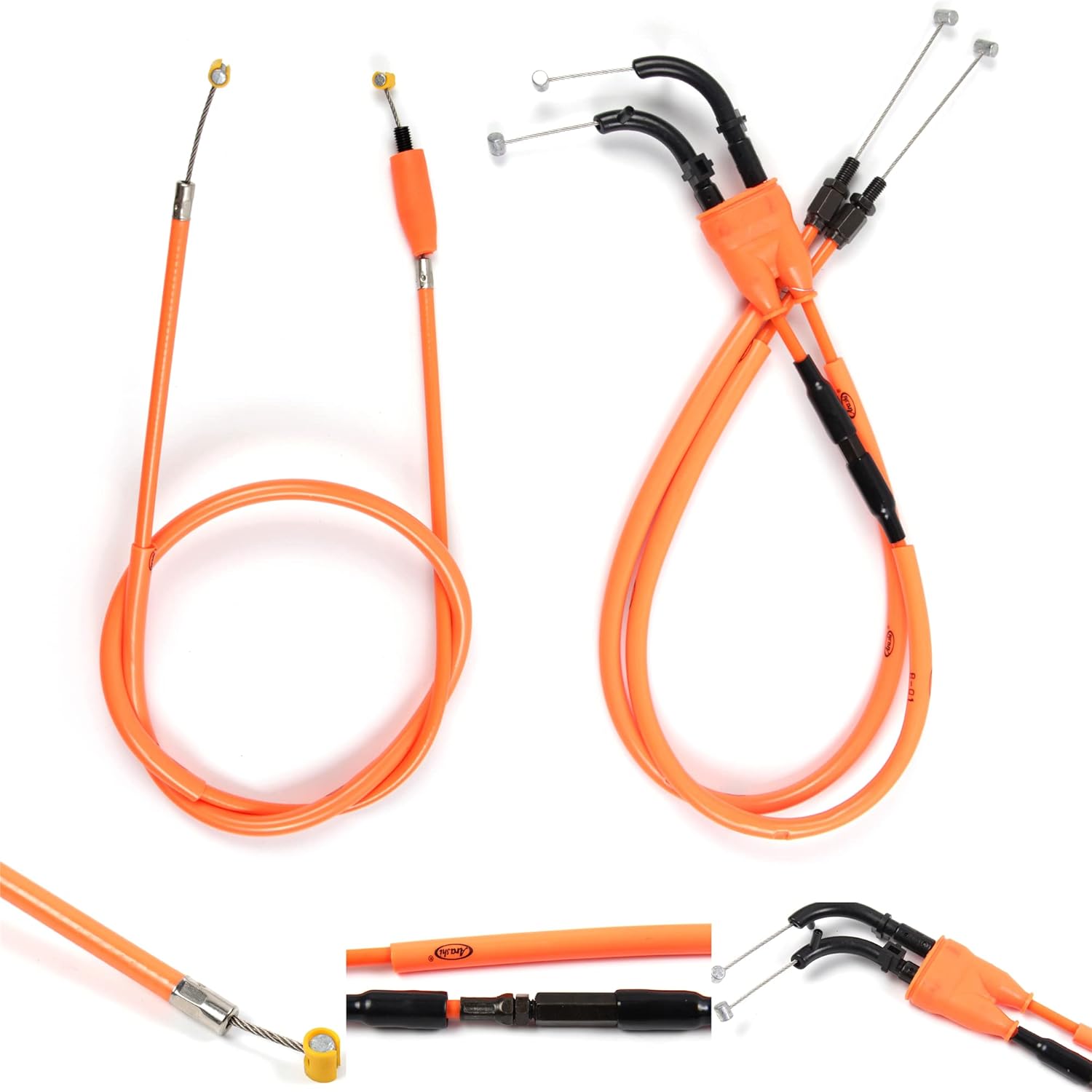 zurio Throttle Cable and Clutch Cable for Yamaha YZF R6 2006-2012 Motorcycle Replacement Accessories Stainless Wire Lines Rubber Orange