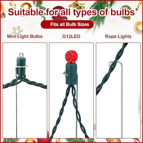 Miniatura 9 de Hicarer Paquete de 50 estacas de luz de Navidad de 4 pulgadas de metal para luces de patio de Navidad, tiras de luces LED, estacas de tierra para