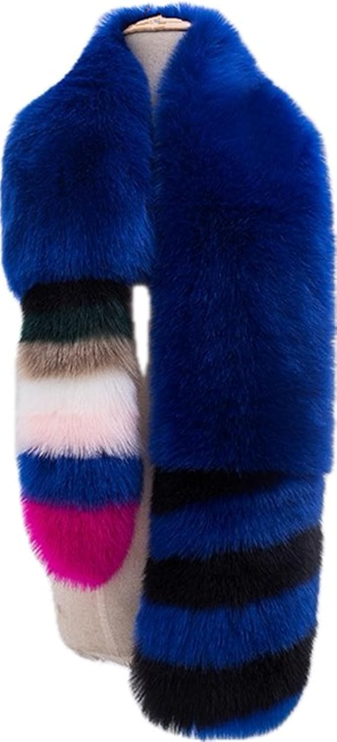 Women's Fashion Contrasting Color Warm Fur Scarf With Real Fox Fur Sarves Winter Thick Scarf Shawl