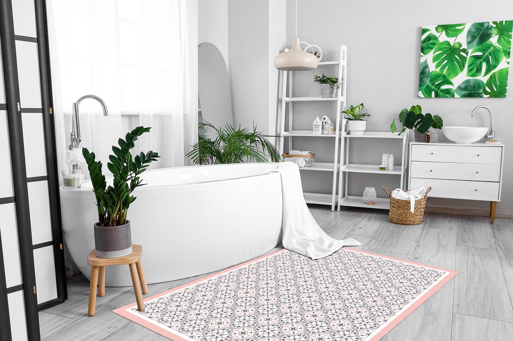 DobleUve Estudio Tapis Vinyle Capri | Rose | 120x120 | Tapis Cuisine PVC | Tapis de Salle à Manger Imperméable | Tapis Salon | Tapis Antidérapant Antifongique en PVC pour Enfants