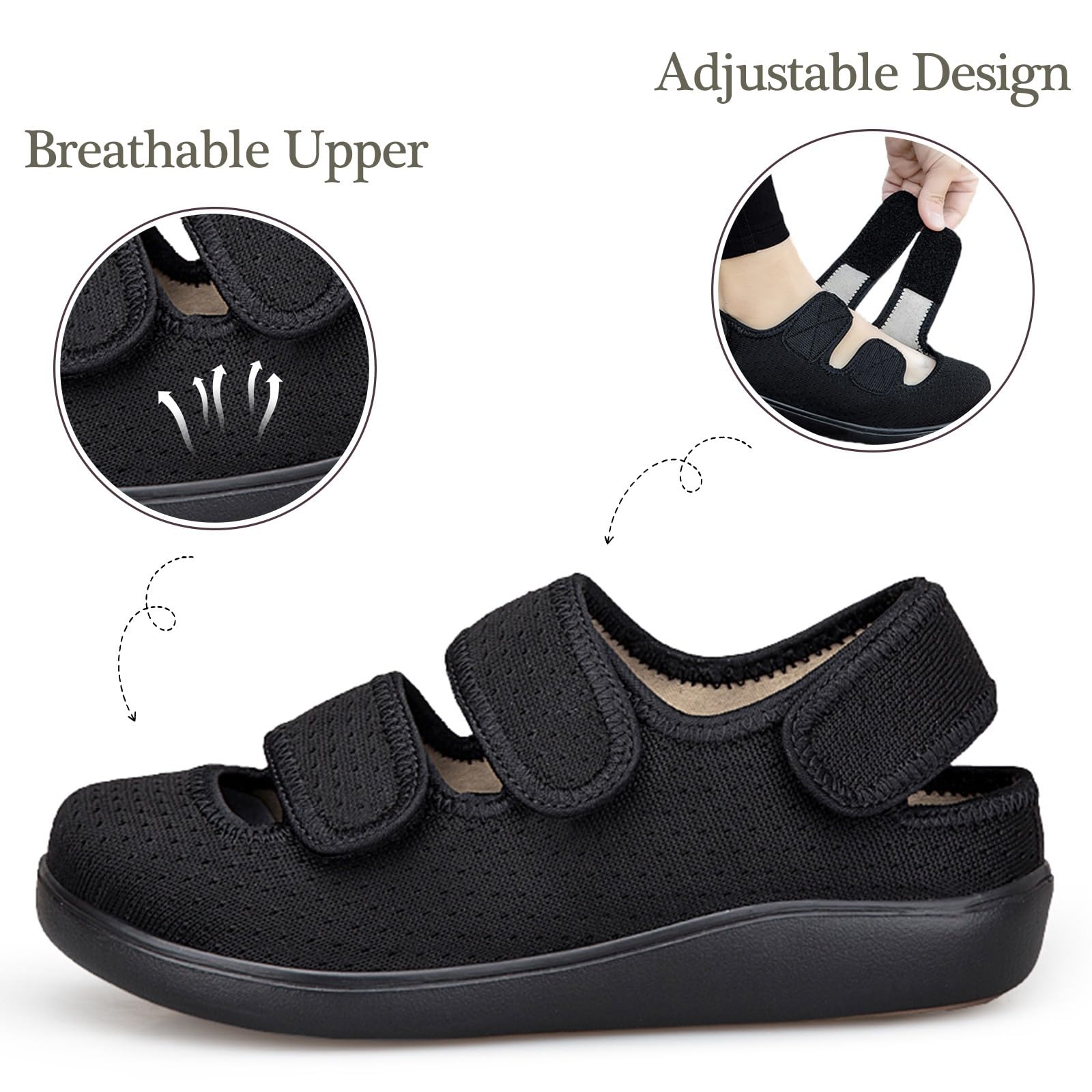 Hsyooes Sandali Diabetici Donna Pantofole Uomo Larghe Scarpe da Riabilitazione Chiusura a Strappo Scarpe Ortopediche Regolabili Antiscivolo
