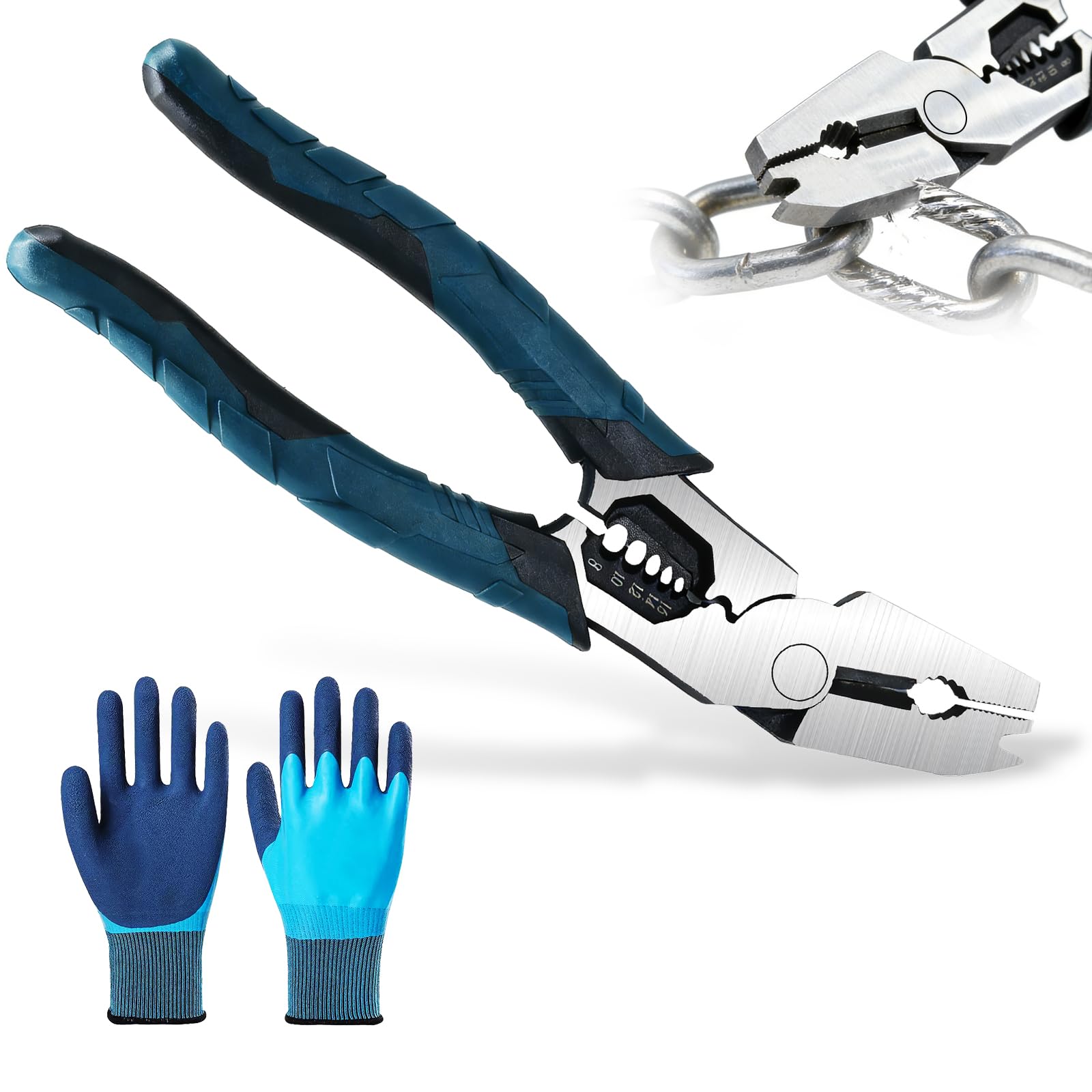 Industrial Multi-Function Cutting Pliers with V-Shaped Head, 9-in-1 Heavy-Duty Wire Cutter Crimper Cable for Electrician, 2026 Ergonomic Grip CR-V Stripper & Crimper Tool for Repair Work