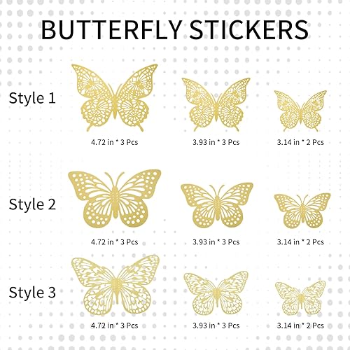 Miniatura 5 de 72 piezas de decoración de pared de mariposa, 3 estilos y 3 tamaños, decoración de habitación, decoración de mariposa, decoraciones de pastel de