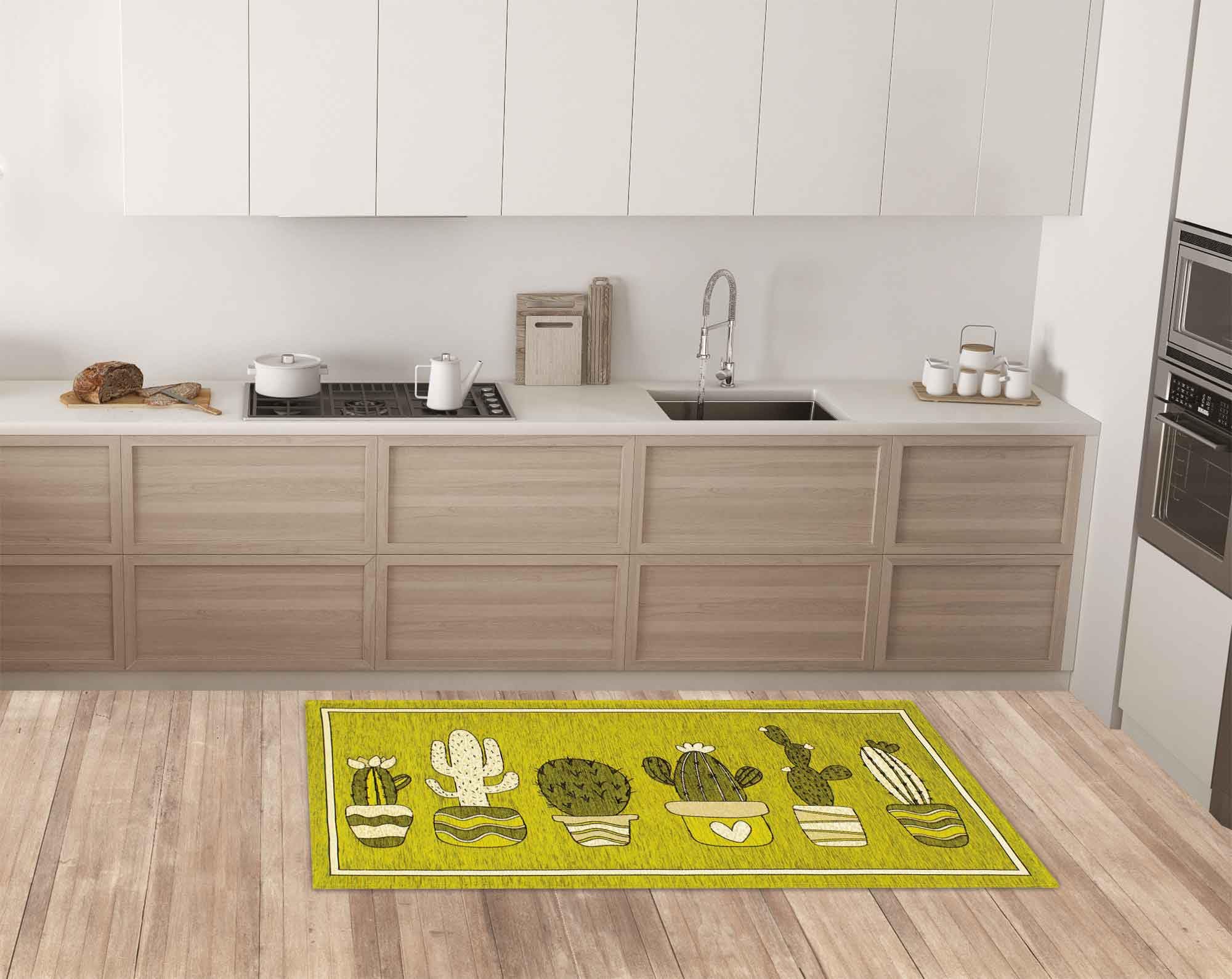 IlGruppone Tappeto Cucina in Ciniglia Passatoia Multiuso Ingresso Corridoio Antiscivolo Prodotto Italiano Disegni Piazzati Cotone Varie Misure Lavabile in Lavatrice - Cactus Verdemela - 57x190 cm