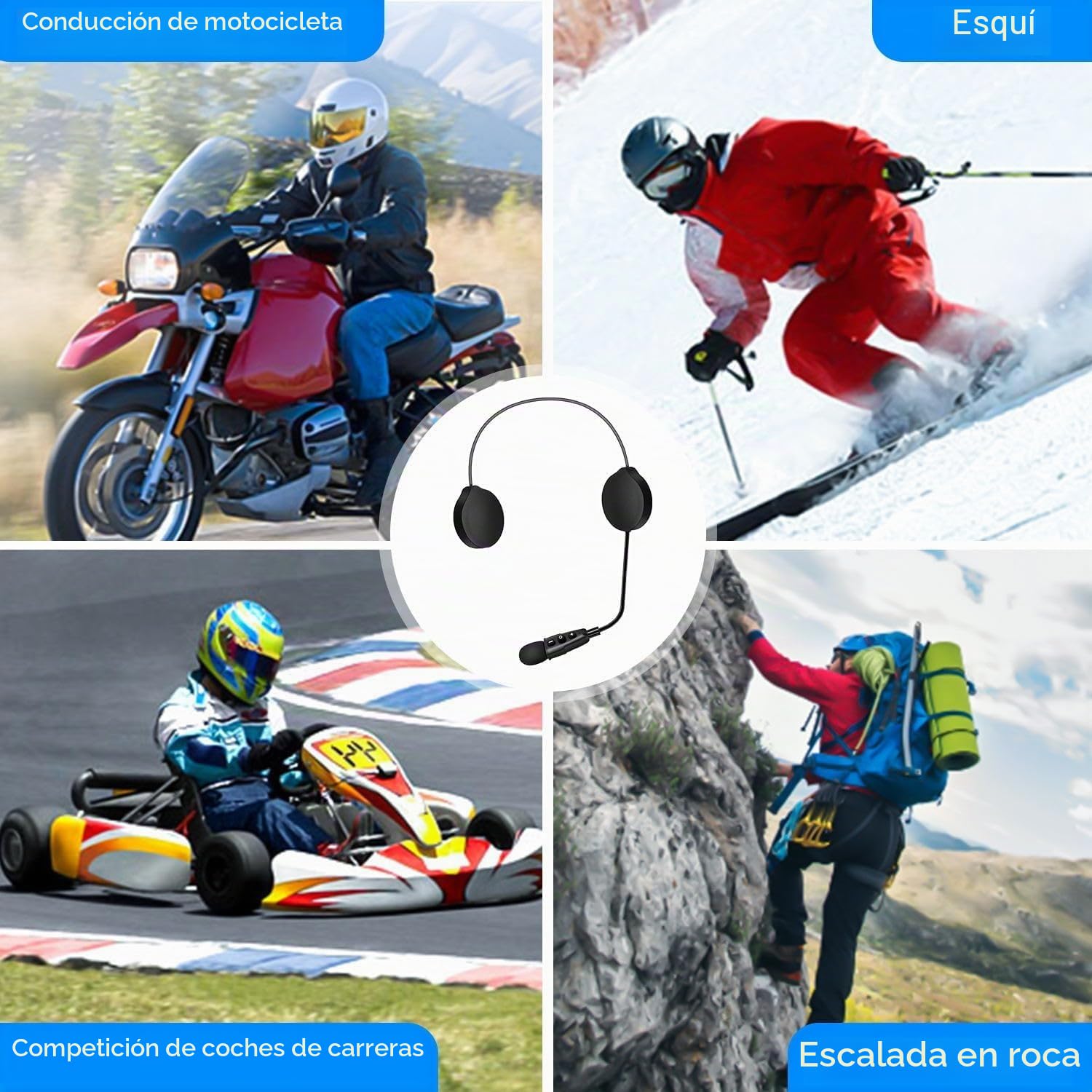 EJEAS E1+ Casco para Motocicleta, Sistema de Comunicación Bluetooth 5.1 con Función de Reducción de Ruido CVC, Altavoz para Casco, Conexión de 2 Teléfonos Móviles