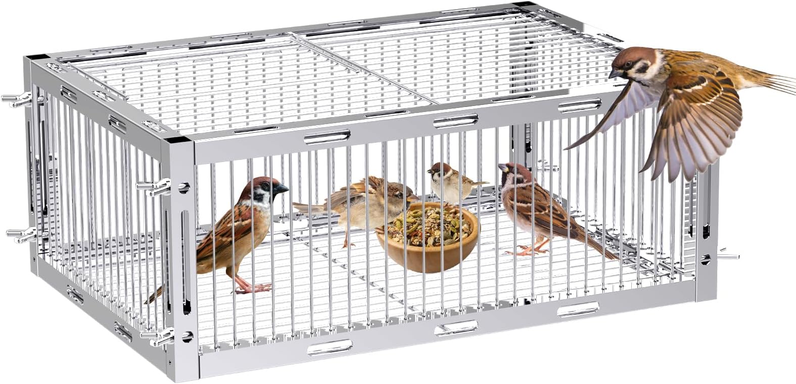 Bird Trap Cage with Escape-Proof, Bird Traps for Small Birds Live, Sparrow Trap, Portable, Easy Assembly, and Unharmful.Made of lron with Anti-Rust Paint A4