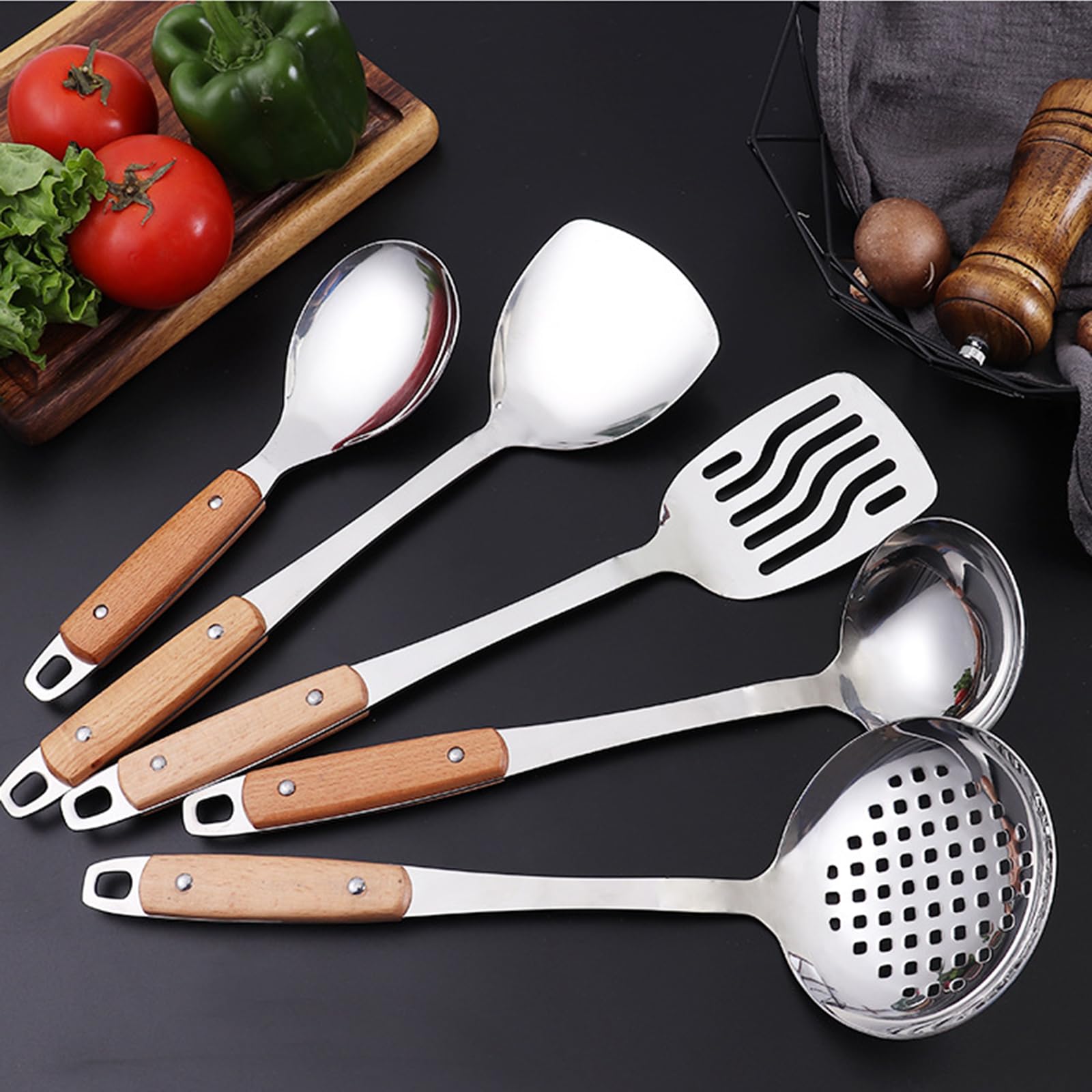 IUokLU Cooking Utensil Set, 5 PCS Stainless Steel Kitchen Utensil Set, Nonstick Kitchen Gadgets Cookware Set with Spatula