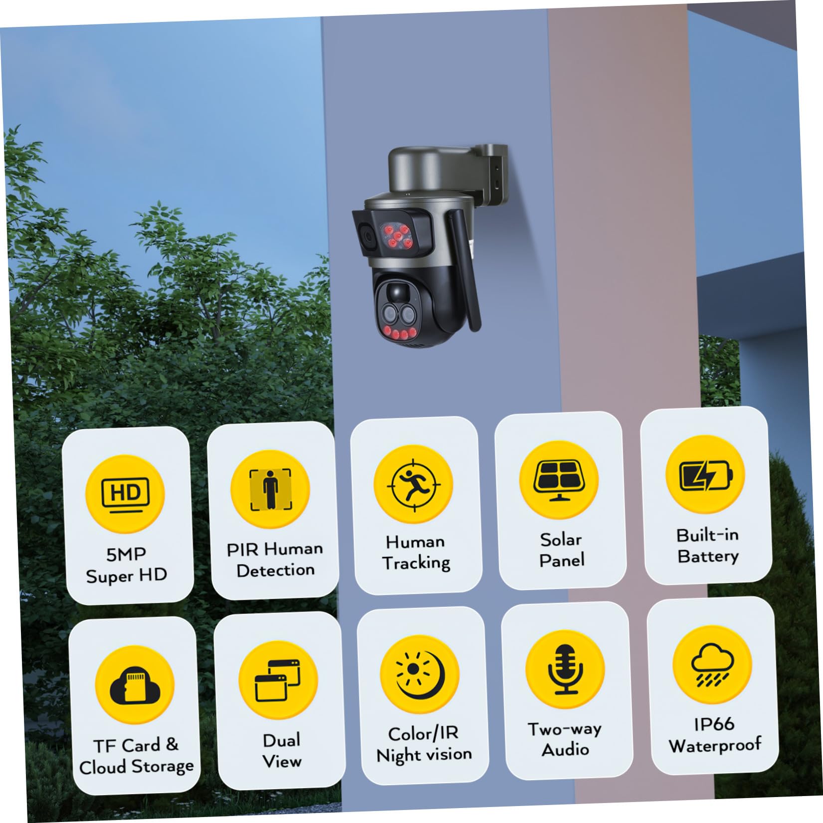 Telecamera di Sicurezza Solare Esterna Wifi 5mp con Zoom 10x e Visione