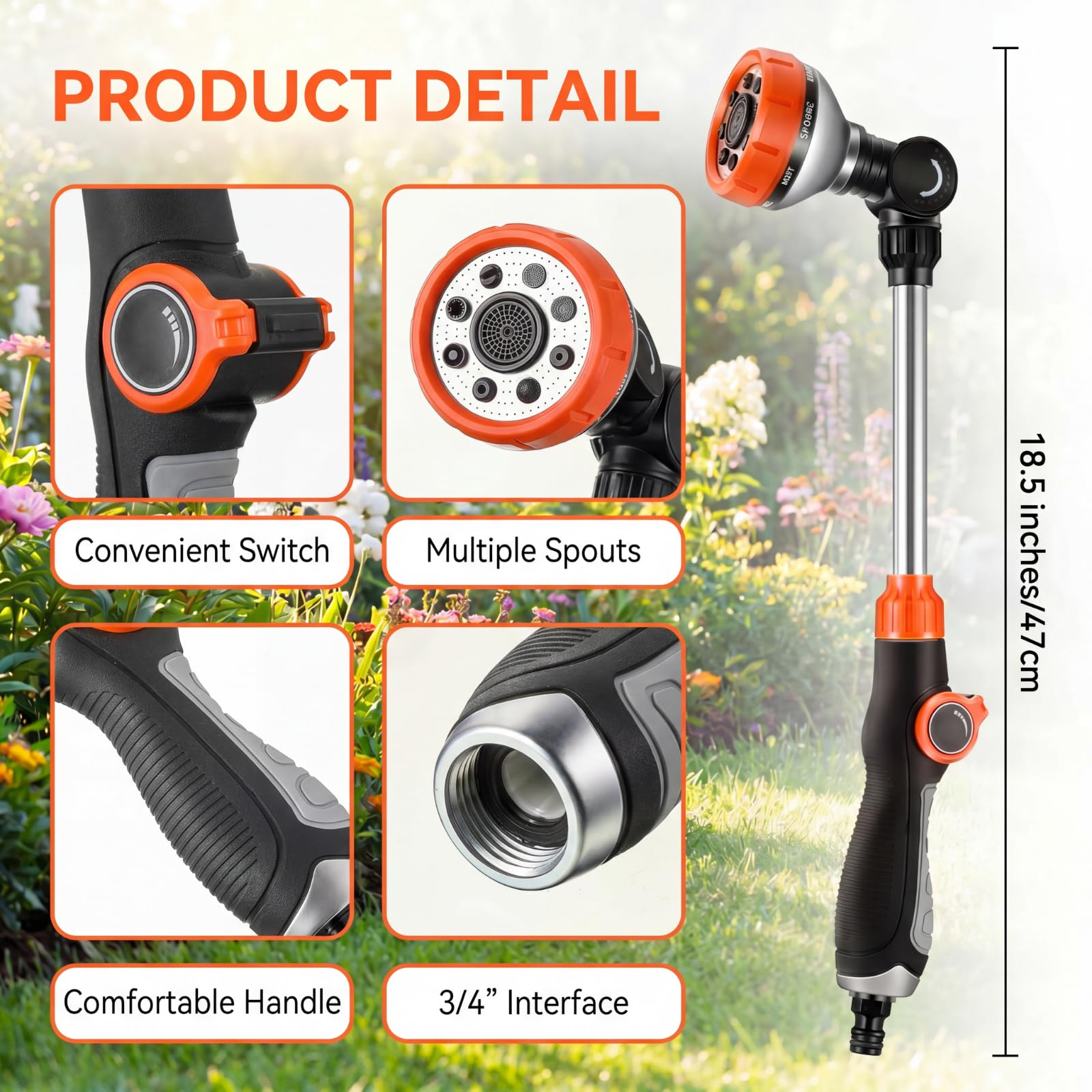 Confezione da 2 bacchette per irrigazione da giardino, 8 modalità, tubo da 3/4 '' con connettore rapido, ugello spruzzatore per giardino, piante, irrigazione agricola, lavaggio auto, ecc (stile