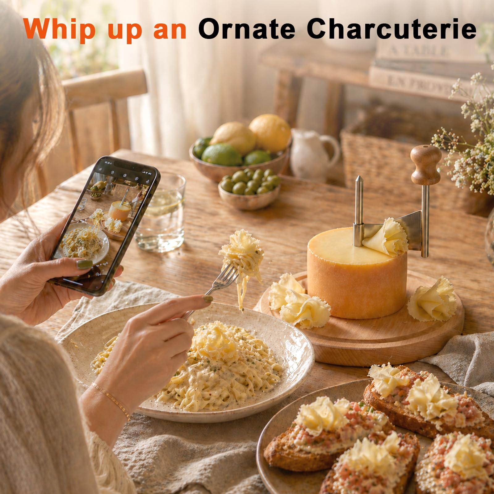 Affettatrice portatile per formaggio, in legno, con lama in acciaio inox, utensile da taglio manuale per parmigiano, Girolle, Camembert, Tete De Moine