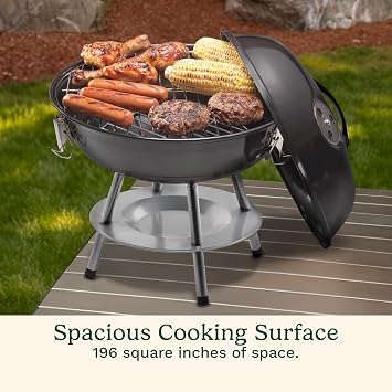 Cuisinart 14 Portable Charcoal Grill, Tabletop Outdoor Small Grill with Locking Lid and Dual Vents, Chrome Plated Travel Size BBQ Perfect for Camping, Tailgates, Cookouts, Black