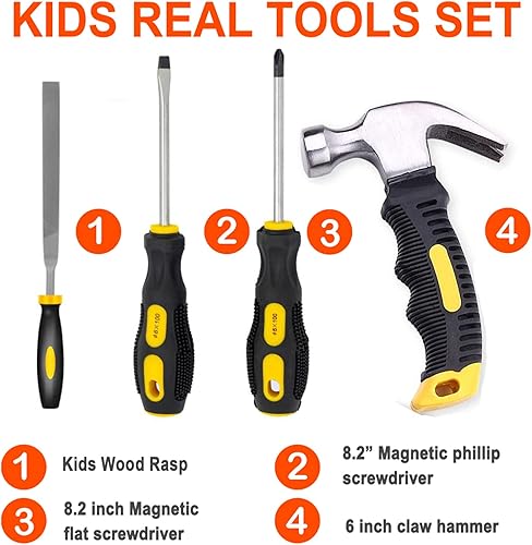 Miniatura 2 de Juego de herramientas de construcción para niños, 20 piezas, con caja de herramientas azul y ropa protectora, juego de herramientas de carpintería