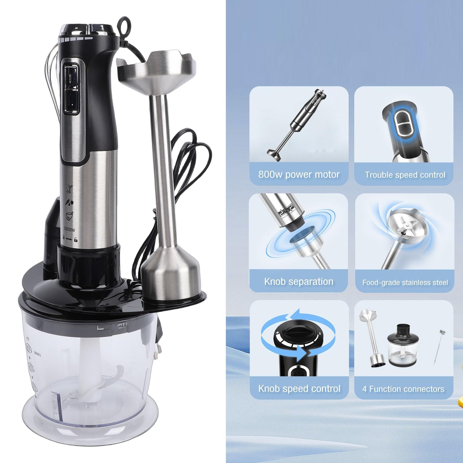 SUNGOOYUE Blendery 3 w 1 Zanurzeniowy Blender ze Stali Nierdzewnej Elektryczny Mikser z trzepaczką i Robotem Kuchennym do Jedzenia dla Dzieci Sos Smoothie Domowa Kuchnia Ręczny Zestaw Blenderów,