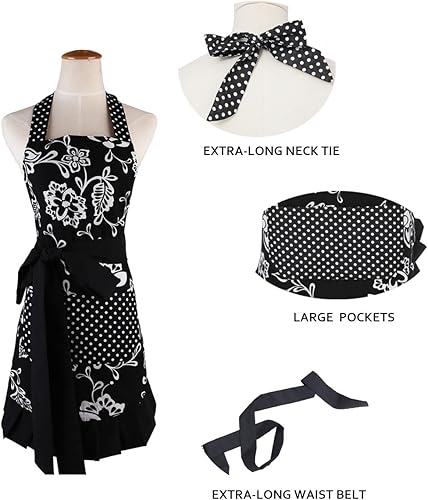 Miniatura 6 de Delantal para mujer Surblue, 100 % algodón orgánico, reutilizable, con dobladillo y dos bolsillos, tira extralarga