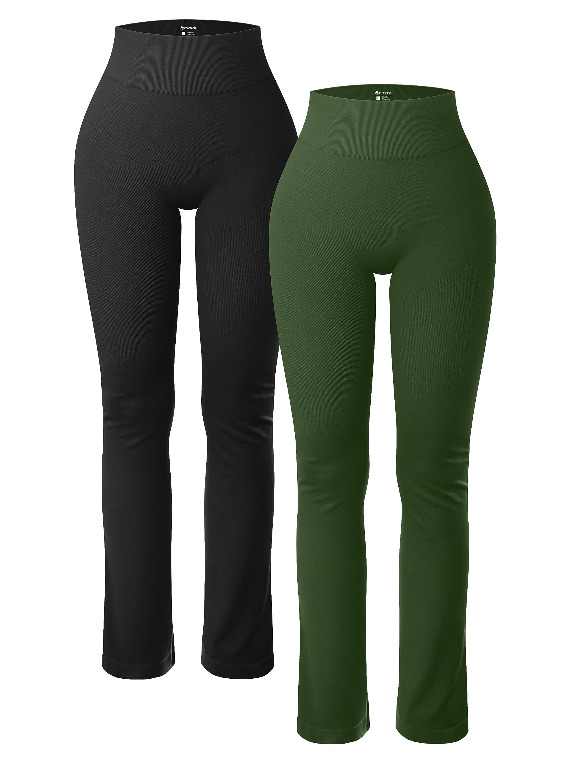 OQQ Women's 2 Piece Yoga Pants Ribbed Seamless Workout High Waist Cross Over Bell Bottoms Exercise Flare Leggings