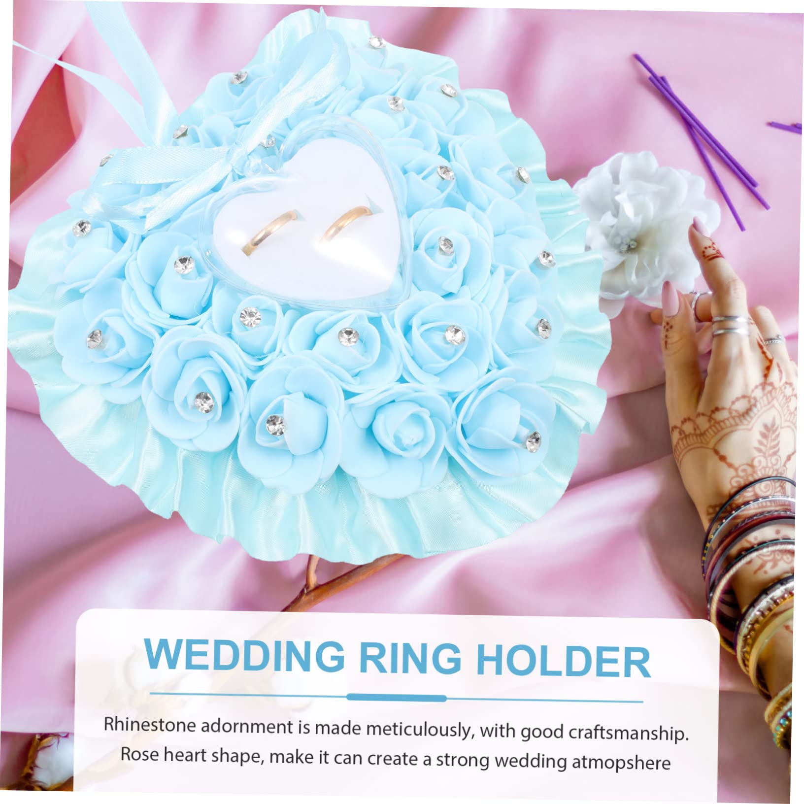 VOSAREA 4pezzi Scatola Per Anelli Con Cuscino Rosa Per Matrimonio Design Elegante e Romantico Accessorio Decorativo Per Cerimonie Nuziali e Decorazioni Di Casa Leggera e Portatile Protegge