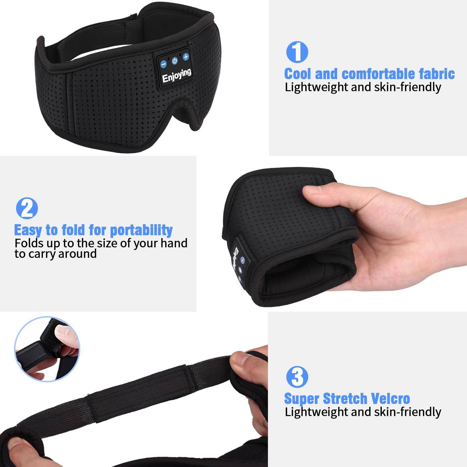 Maschera per dormire con cuffie Bluetooth 5.0, Cuffie per dormire con musica senza fili 3D mascherina occhi per dormire per chi dorme di lato/sulla schiena, sonnecchiare, meditazione