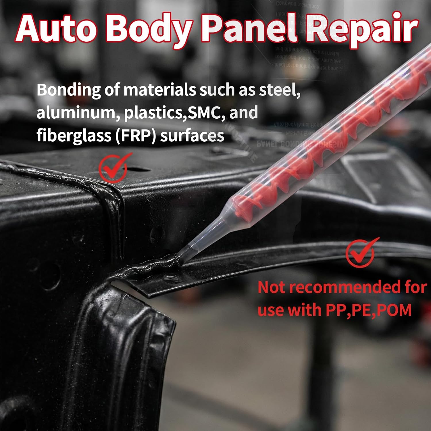 Panel Bonding Adhesive,Two-Part Epoxy for Auto Body Panel Repair,Bonds Metal & Composites,400 mL Cartridge,Black