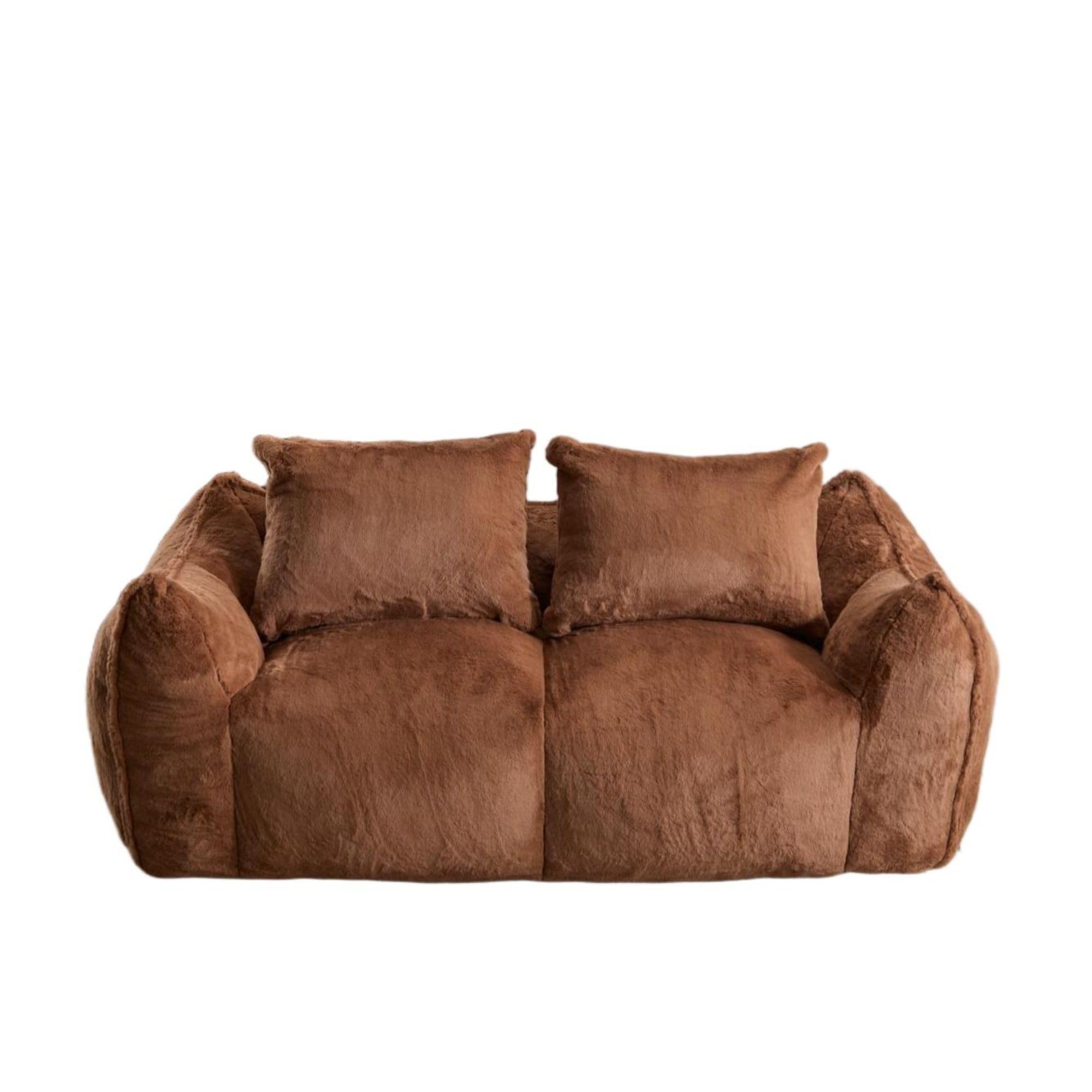 Brown Giant Bean Bag Chair, Ultra Soft Fluffy Loveseat Bean Bag Sofa, 76'' Faux Fur Shell, Stuffed Oversized Floor Sofa for Living Room Bedroom, Cozy Reading Chair
