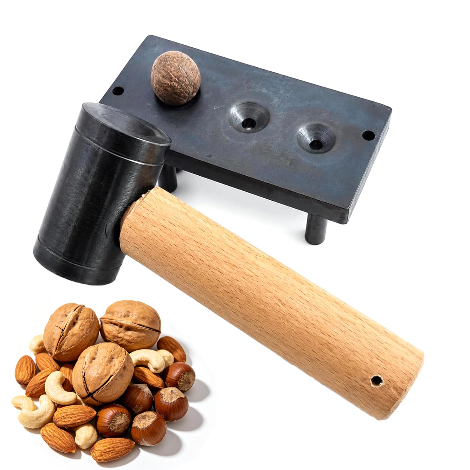 Kit Manual para Romper Nueces, Herramienta para Abrir Nueces De Macadamia, Cascanueces De Alta Resistencia con Base De Hierro Y Martillo, Ajuste De Tamaños De Orificio Cónico 12mm/16mm/19mm