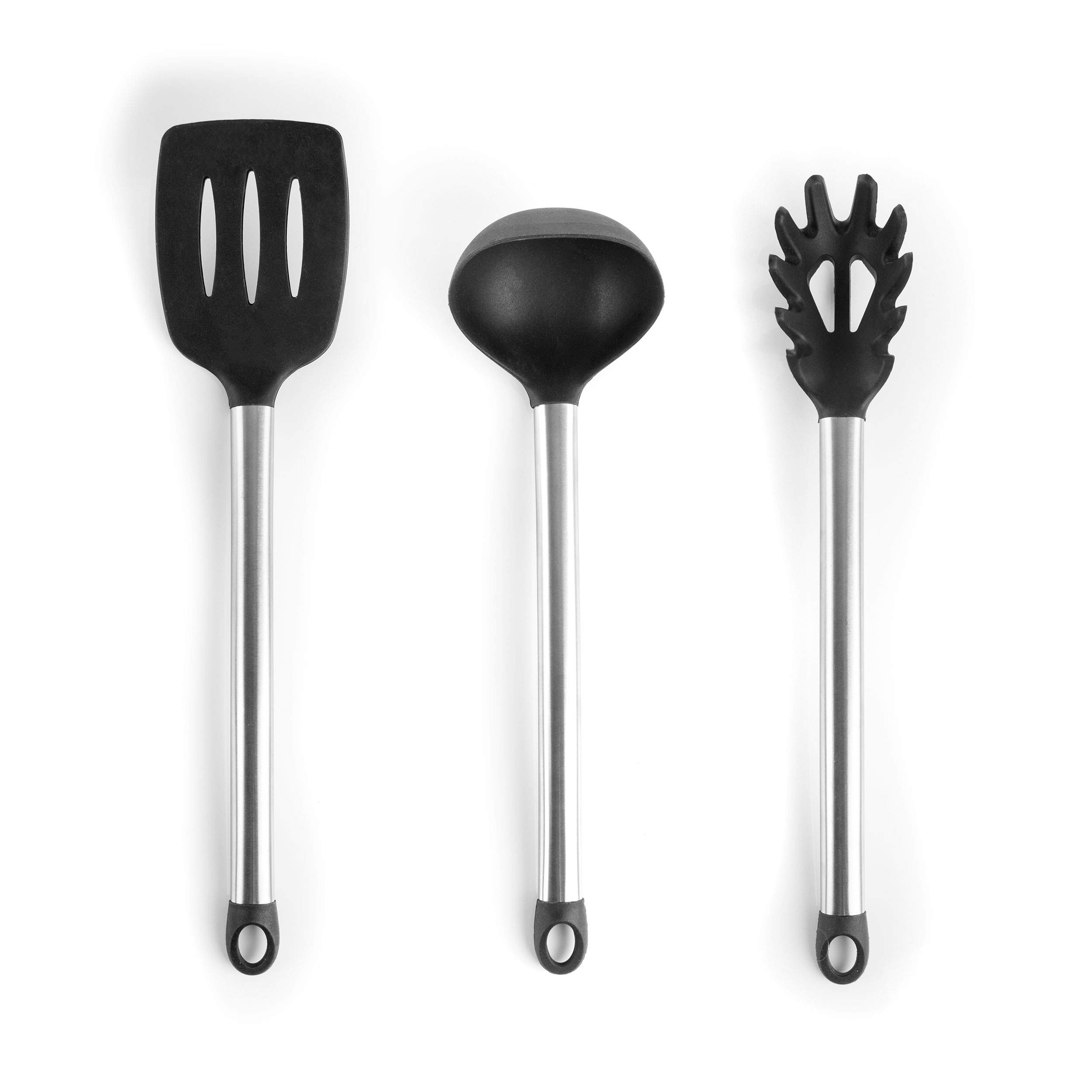 Megachef Silicone and Stainless Steel Cookware Utensilien Schwarzes Küchenutensilien-Set, Silikon, Grau und Edelstahl