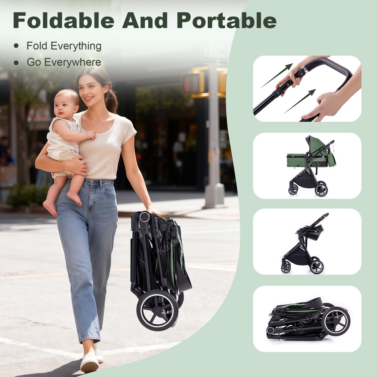 Cochecito 3 en 1 con Silla de Coche, Carrito bebé Plegable, Manillar 7 Alturas, Suspensión 4 Ruedas, Funda de Lluvia y Mosquitera, Sistema de Viaje para Recién Nacidos 0-3 Años (15kg)