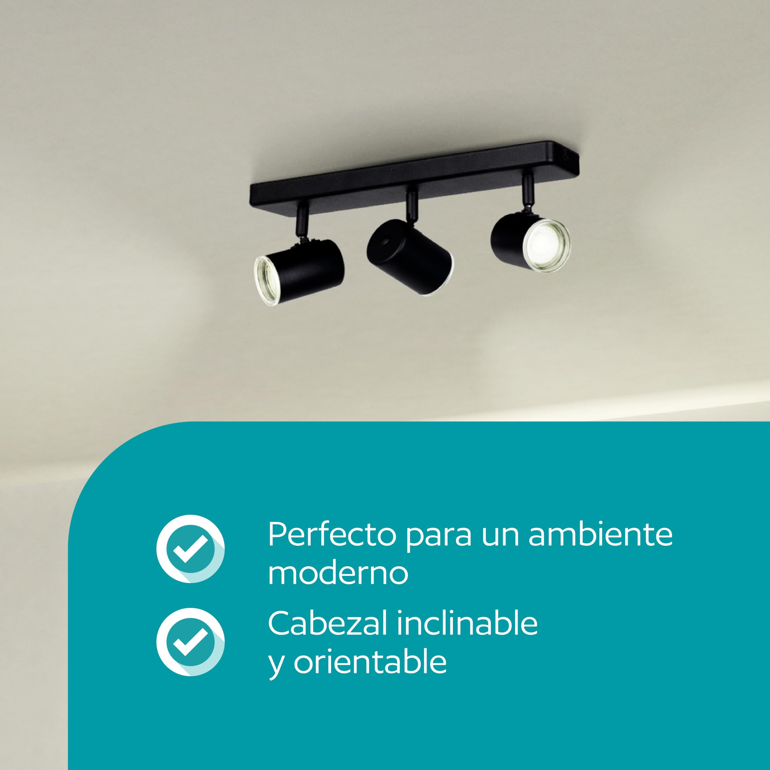 Eglo Consuma 1 Lámpara de techo con 3 focos, para salón y baño, fabricada en acero de color negro, con casquillo GU10 y protección contra salpicaduras IP44