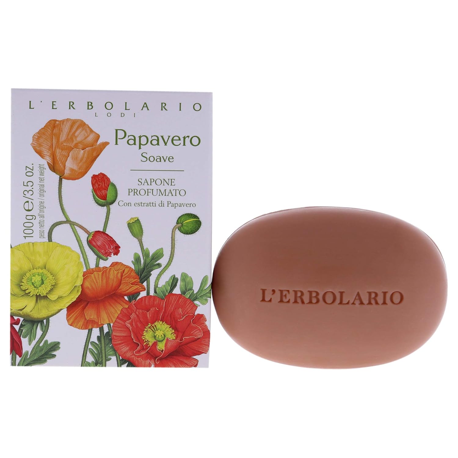 L'Erbolario Sweet Poppy Perfumed Bar Soap - Enriched With All Natural Ingredients And Aromatic Fragrances - Cleanses And Moisturizes Skin - Long Lasting And Creates A Rich, Creamy Lather - 3.5 Oz