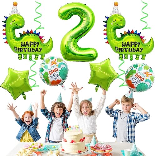 Miniatura 7 de Weenkeey Globos de cumpleaños de dinosaurio número 2, globo de aluminio de aluminio con el número 2 para fiestas temáticas de dinosaurios,