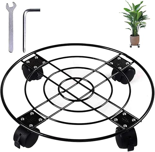 Organizador para plantas con ruedas de hierro de metal resistente, soporte grande para plantas en maceta, para interiores y exteriores, jardín,