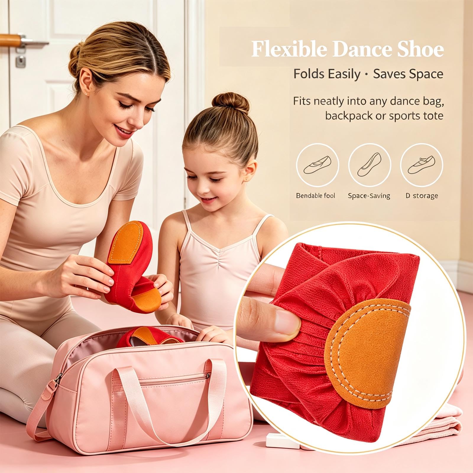 Ballettschuhe Damen Canvas Tanzschuhe Mit Ledersohle Ballettschläppchen, 42