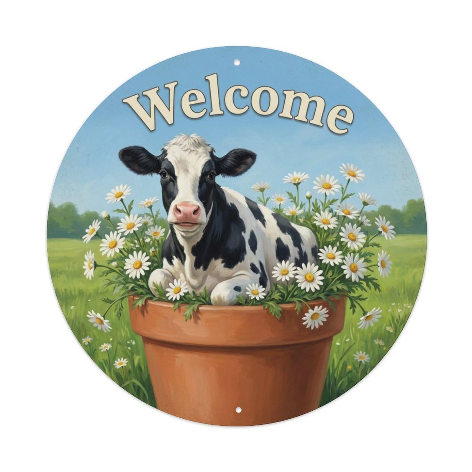 Welcome Cow Daisy Pasture Metal Tin Sign