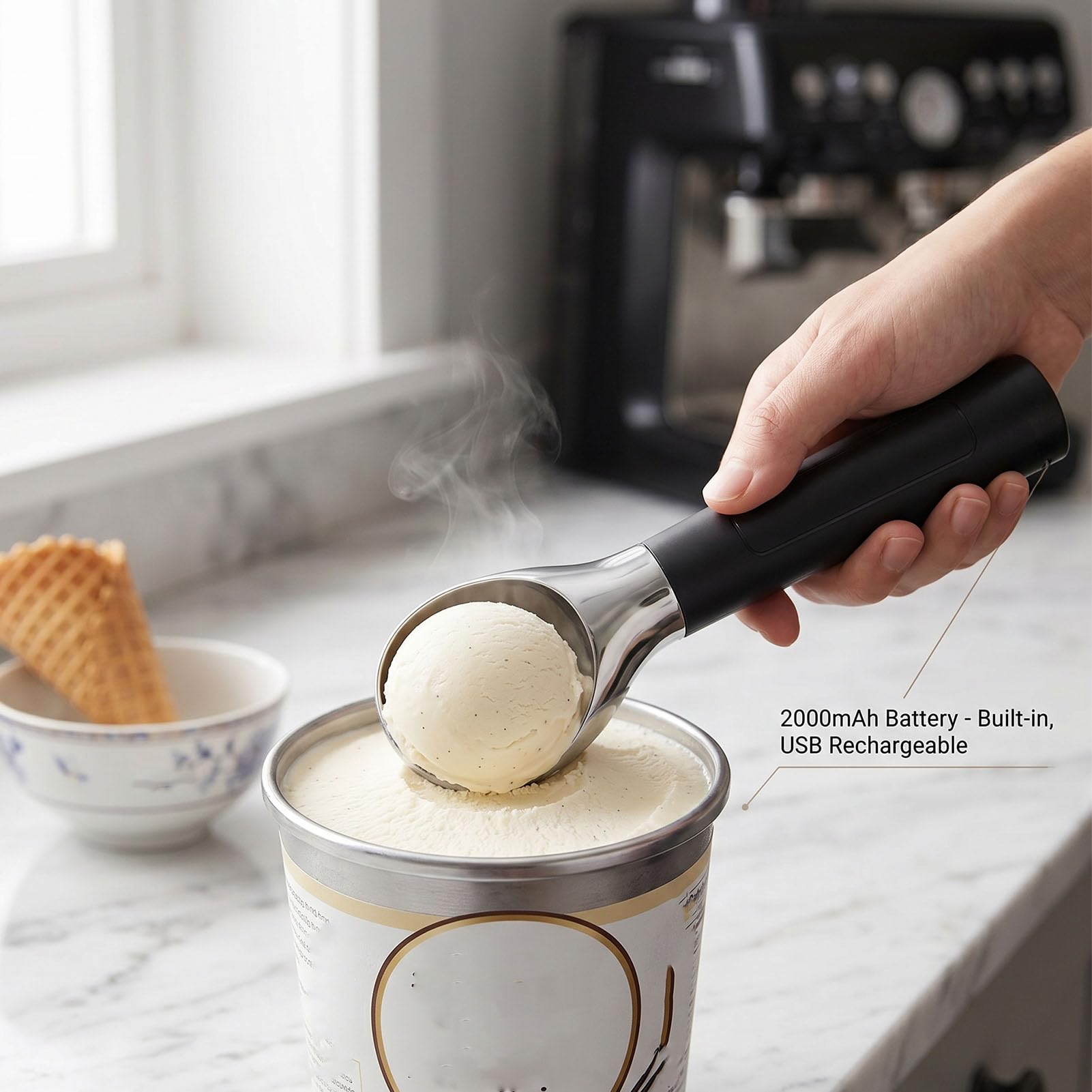 banapoy Cuillère à Glace Chauffante, Cuillère à Glace électrique Rechargeable à Chauffage Rapide, à Auto-fondante pour Glaces Durcies, Gelato, Usage en Magasin