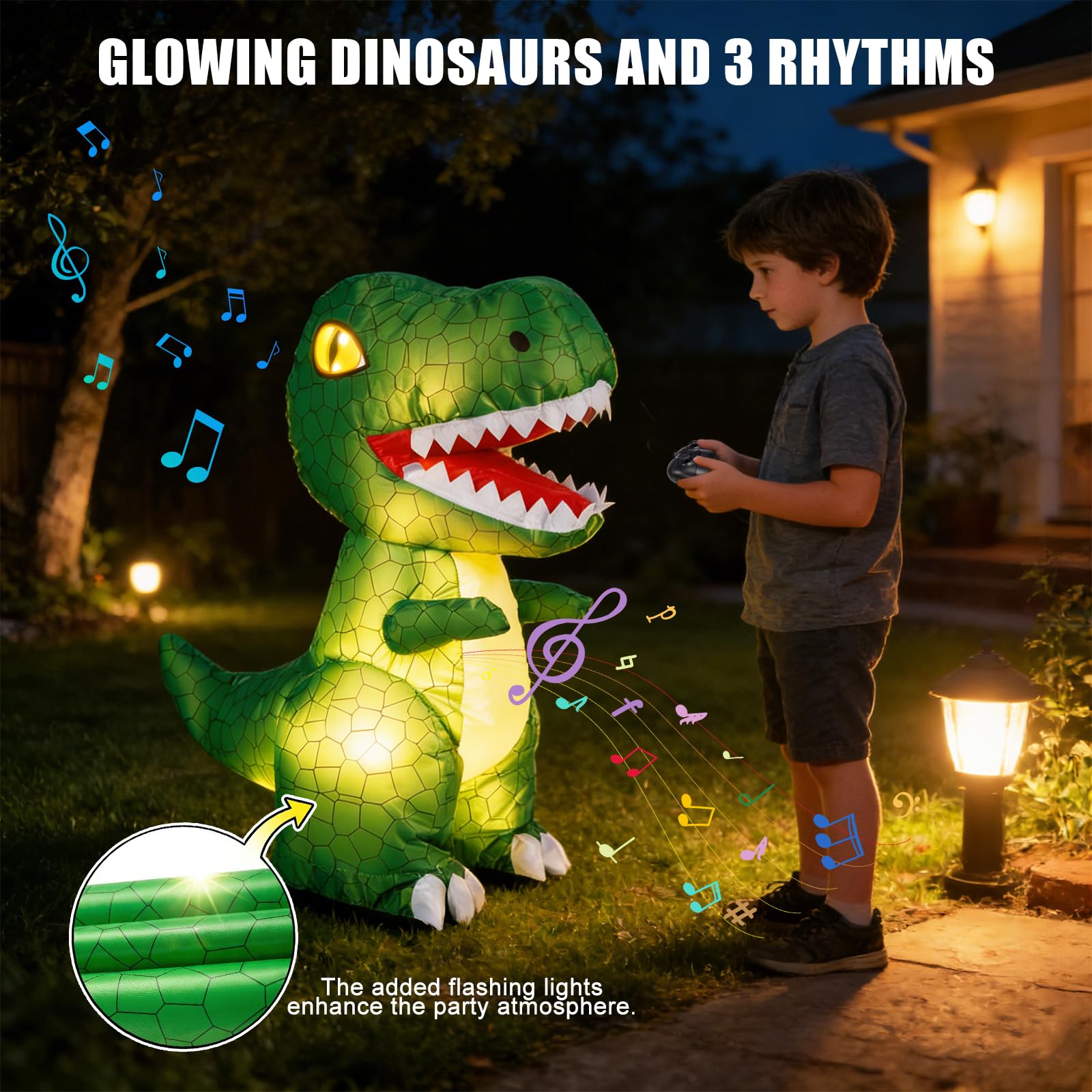 Htish Ferngesteuerter Aufblasbares Dinosaurier Spielzeug - 2.4GHz RC Dinosaur mit Sound Licht 360°Drehung Laufen - Interaktive Dinosaurier Spiele Geburtstagsgeschenk für Kinder ab 3 4 5 6 7 8-12 Jahre