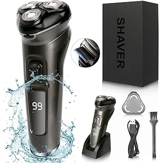 Electric Razor for Men 3D Rotary Shaver with Pop-Up Trimmer, Wet and Dry Shaving, IPX7 Waterproof Shaver, Rechargeable Electric Men's Shaver Cordless Razors Beard Trimmer, Fast Recharging (Black)
