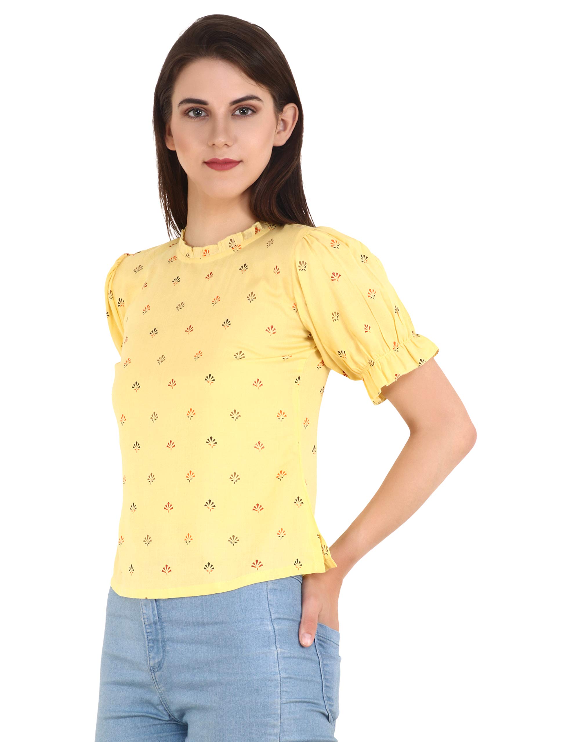 unfakenow Women's Printed Yellow Rayon Casual Wear Top-picture-53