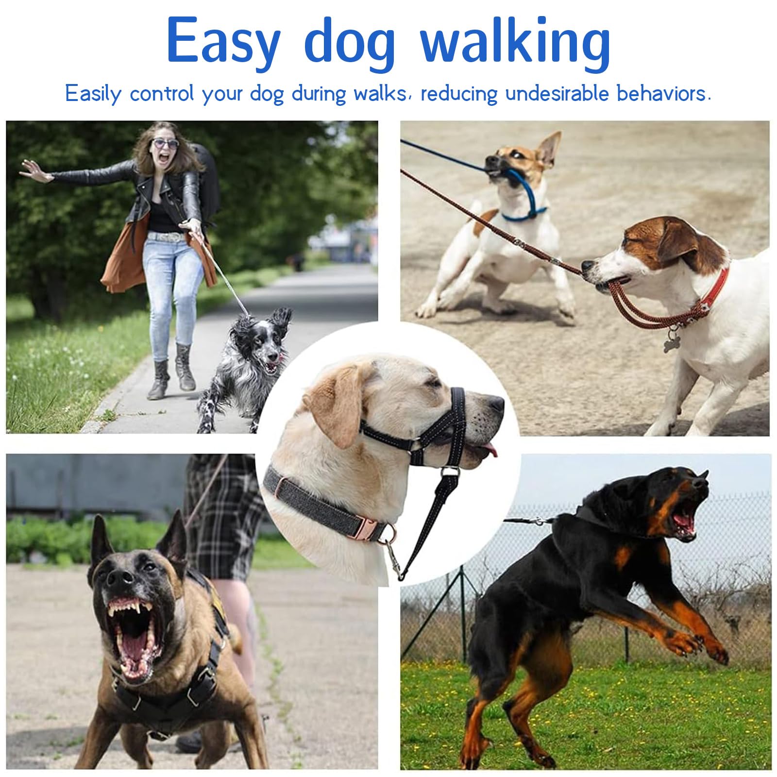 Muselière Chien Tapis en Mousse Dog Muzzle Réglable Cou 36-50cm Bleu Muselières Réfléchissant Licol Chien Souple et Léger Empêche Morsures Aboiements et Tractions