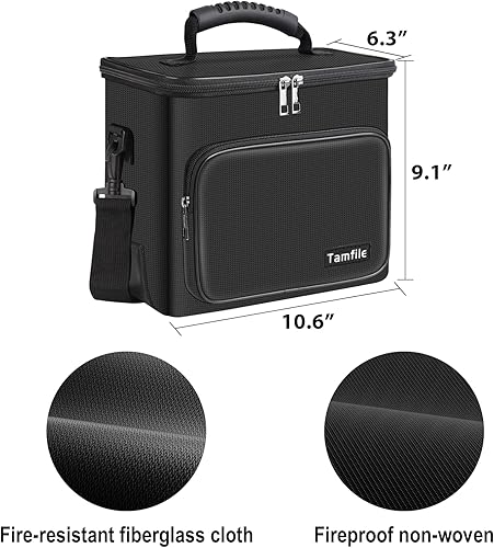 Miniatura 5 de Tamfile Bolsa de batería Lipo ignífuga con bolsillos aislados de calor de 4200F, a prueba de explosiones, segura para almacenamiento, transporte y