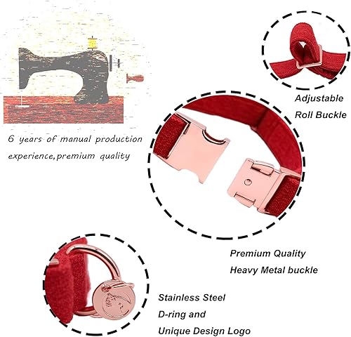 Miniatura 3 de DOGWONG Collar de algodón de cáñamo para perro con lazo, collar rojo navideño para mascotas, duradero y ajustable, collar para cachorros para perros
