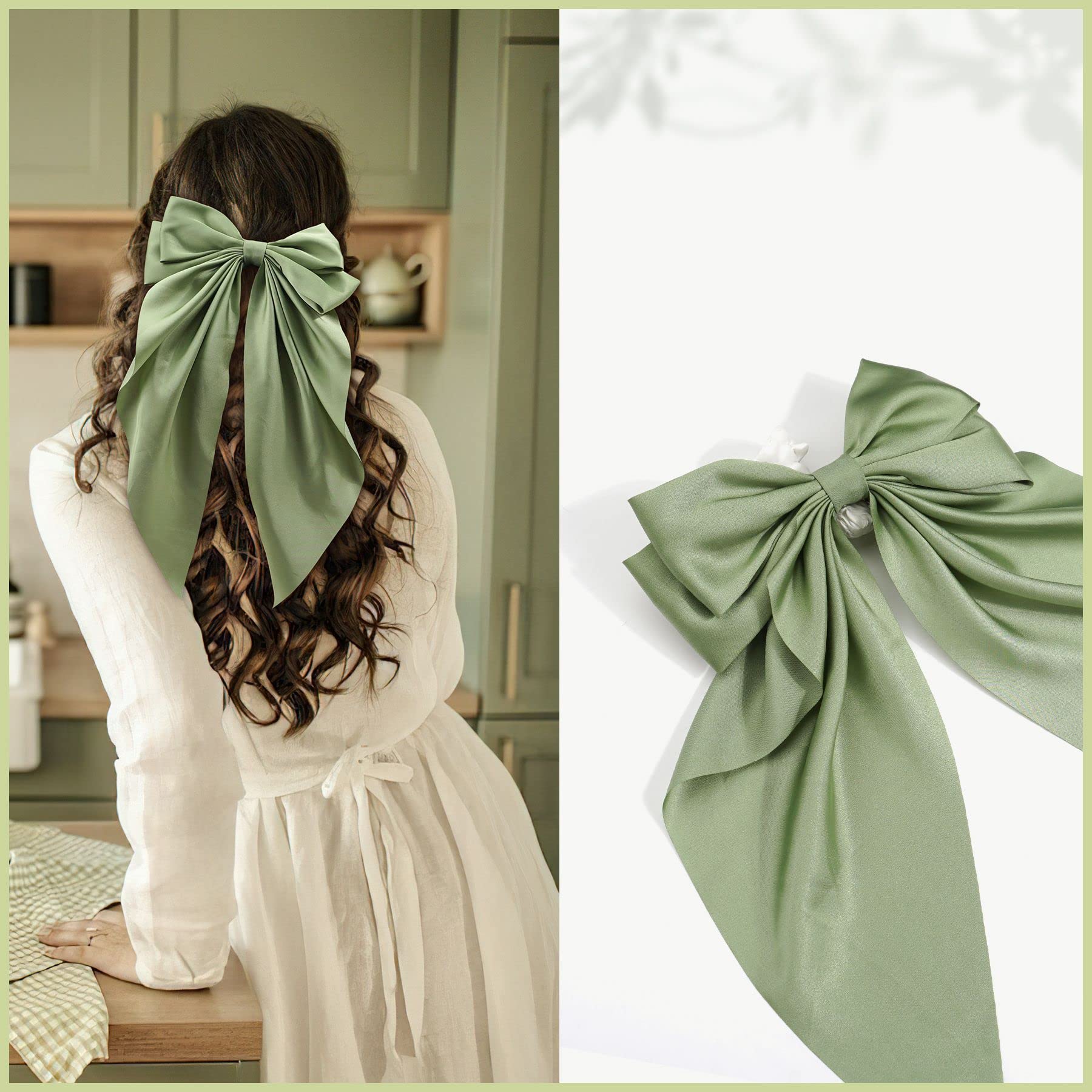 Ling & Bai Women Girls Hair Bows Large Hair Bow Clips Teens 7 Inch Big Satin Clip Barrettes Accessories (Blue) - Image 4