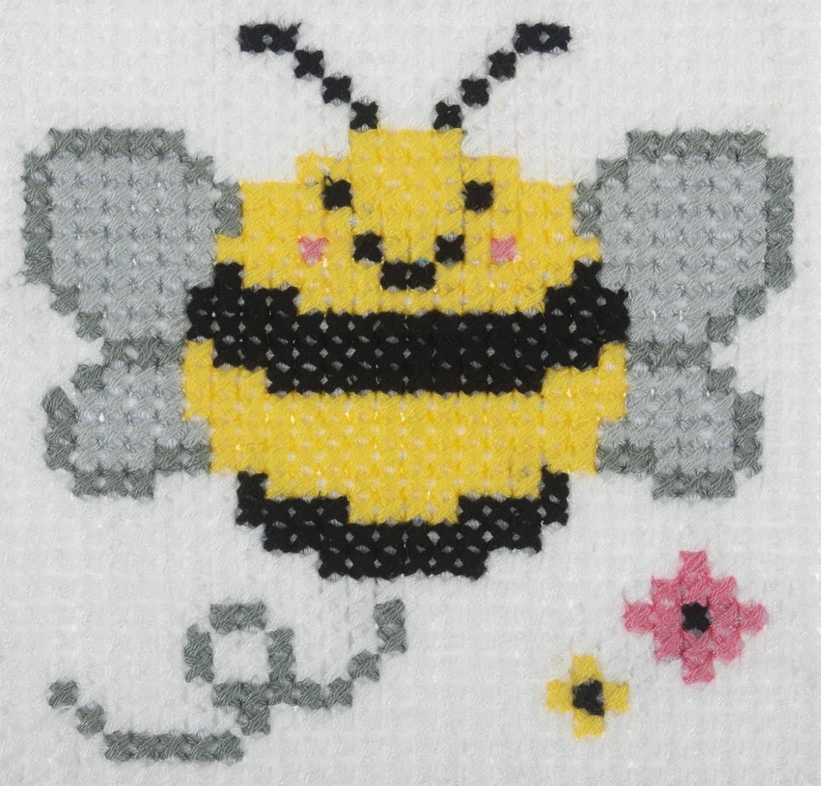 Trimits Children Learn to Cross Stitch Kits Counted Cross Stitch, Canvas Needle Thread Instructions Included, 15 x 15cm (6 x 6in), Bee