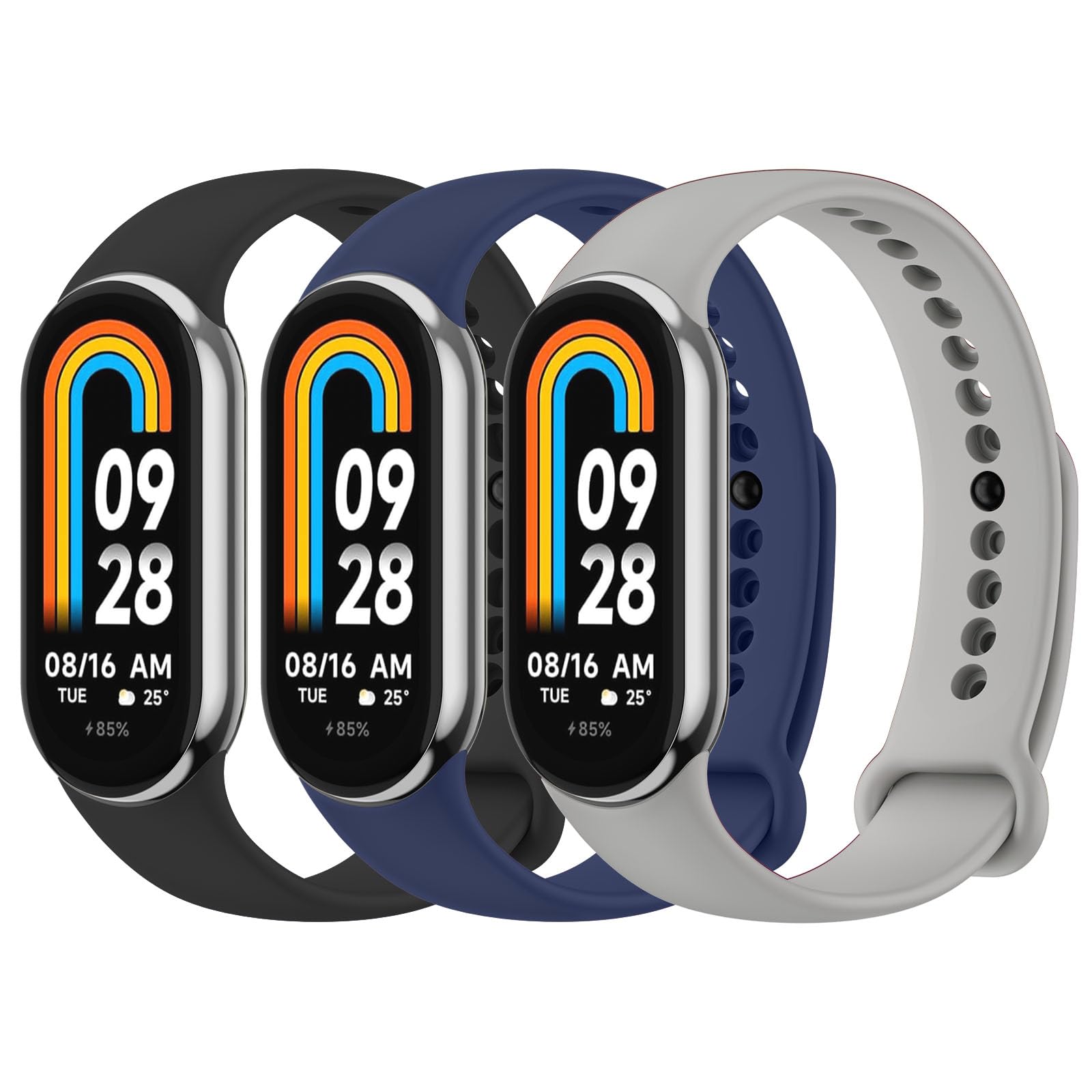 3 Pack Sport Straps for Xiaomi Mi Band 8/9/10, Soft Silicone Replacement Bands for Xiaomi Mi Band 8 &Xiaomi Mi Band 9& Xiaomi Mi Band 10 Fitness Tracker