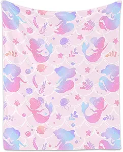 Mermaid Blanket Throws - 50x60 Inches Cute Throw Blanket for Girls - Blue Soft Fuzzy Blankets for Couch & Office