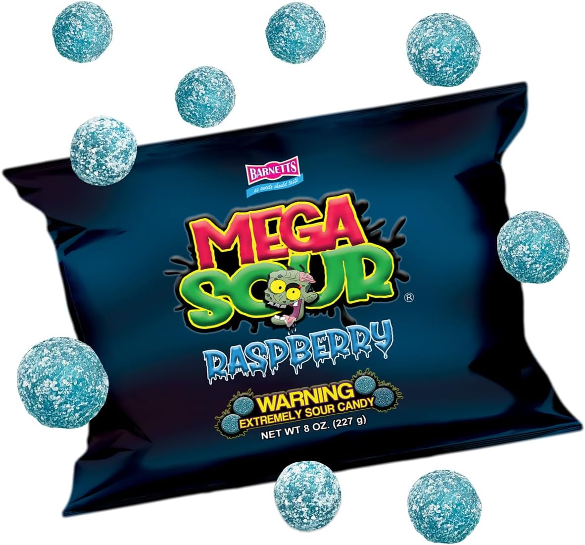 Barnetts - Mega Sour Candy Raspberry 227g - Trendy Sweet Bags - Traditionally Handmade Sweets - Sour Coating Lasts 20 Seconds - Candies for Party Bag, Gift Hamper, or Hamper Box