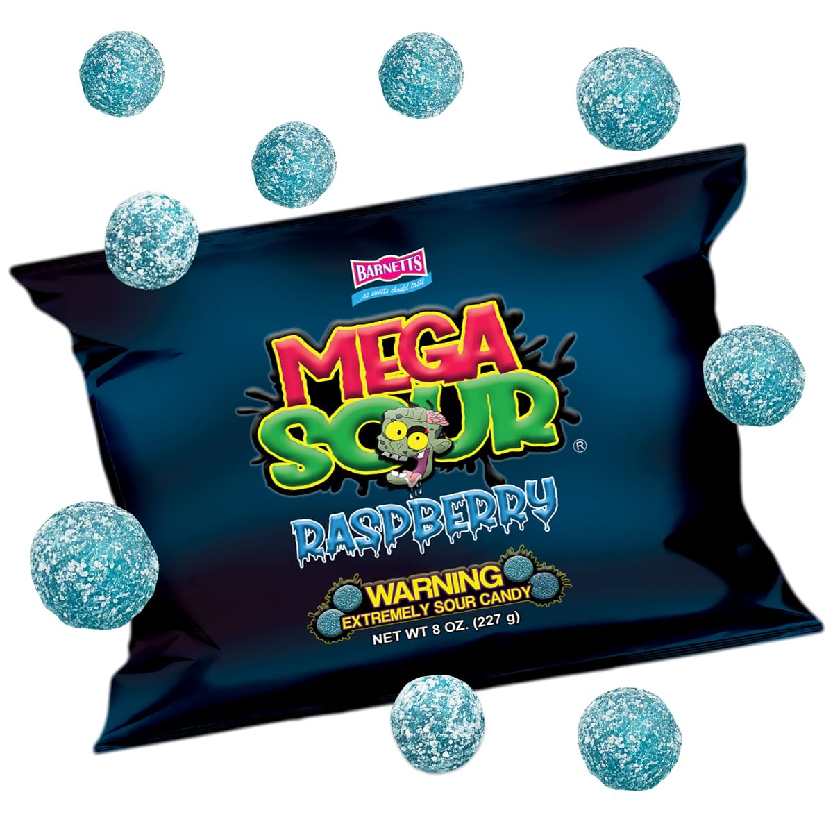 Barnetts - Mega Sour Candy Raspberry 227g - Trendy Sweet Bags - Traditionally Handmade Sweets - Sour Coating Lasts 20 Seconds - Candies for Party Bag, Gift Hamper, or Hamper Box